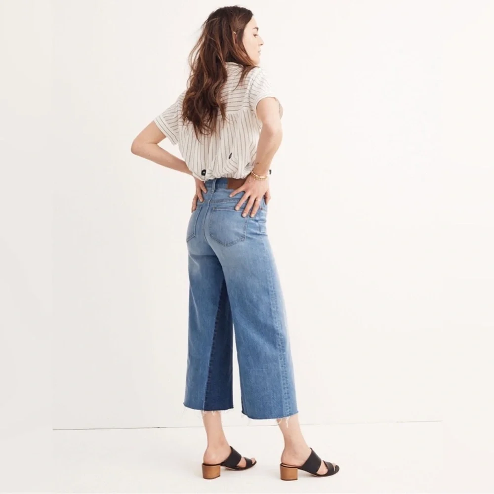 Madewell Two-Tone Blue Wide Leg Flare Cropped Gusset Jeans Size 31 - Picture 14 of 14